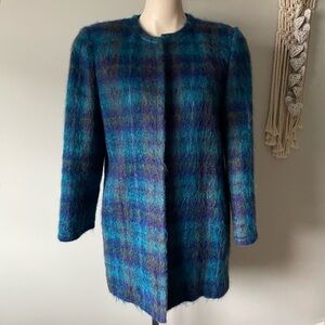 Vintage Doncaster Mohair Boxy Oversized Car Coat Blue 80s 90s Size 8 Medium
